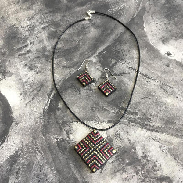 Terracotta Jewellery Set Handmade by Women Artisans - Square Design