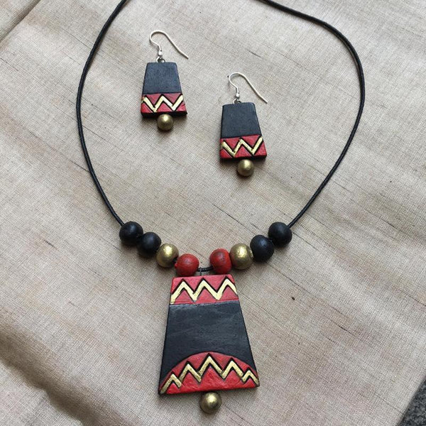 Terracotta Jewellery Set Handmade by Women Artisans - Bell Shaped Pendant