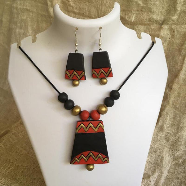 Terracotta Jewellery Set Handmade by Women Artisans - Bell Shaped Pendant