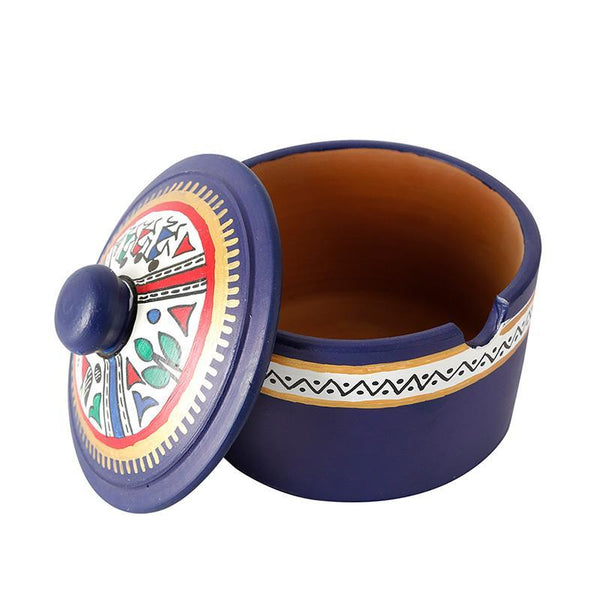 Terracotta Pickle Jar Set With Sheesham Tray And Spoon - Blue