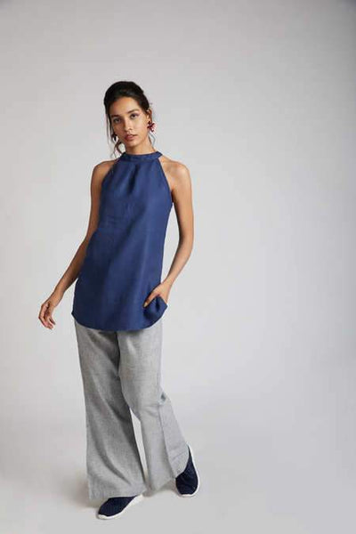 Women's Natural Hemp Halter Top - Navy