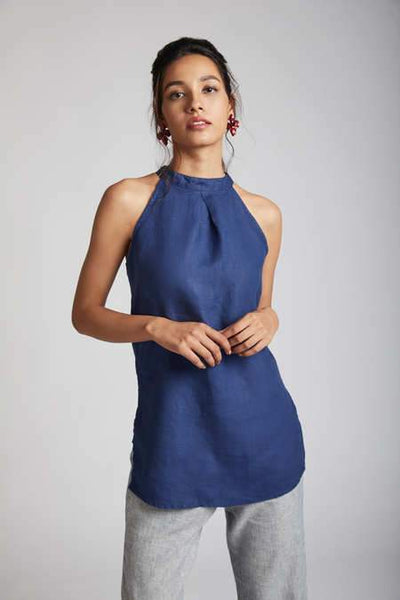 Women's Natural Hemp Halter Top - Navy