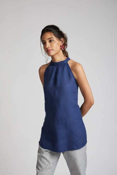 Women's Natural Hemp Halter Top - Navy