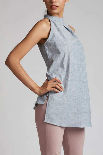 Women's Natural Hemp Halter Top - Blue Melange