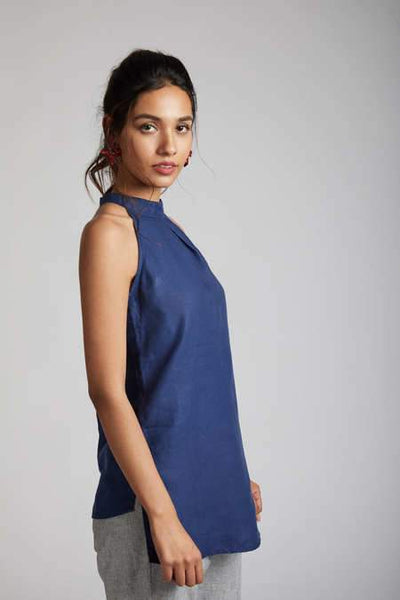 Women's Natural Hemp Halter Top - Navy