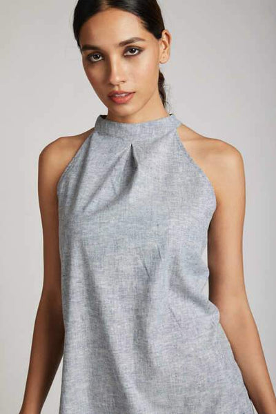 Women's Natural Hemp Halter Top - Blue Melange