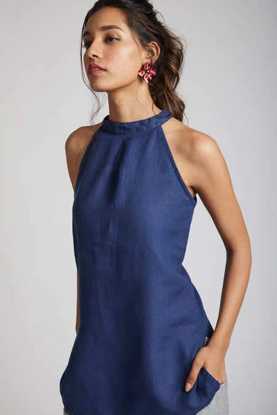 Women's Natural Hemp Halter Top - Navy