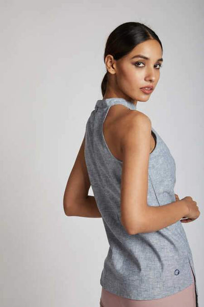 Women's Natural Hemp Halter Top - Blue Melange