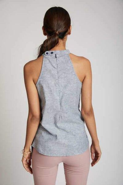 Women's Natural Hemp Halter Top - Blue Melange