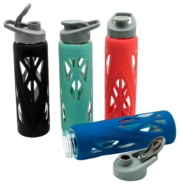 Borosilicate Glass Water Bottle (750 ml) with Protective Silicone Sleeve & Leak-Proof Flip Cap