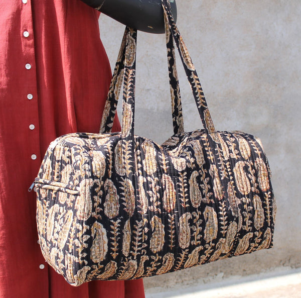 Black Kalamkari Cotton Bag Created by Women Artisans