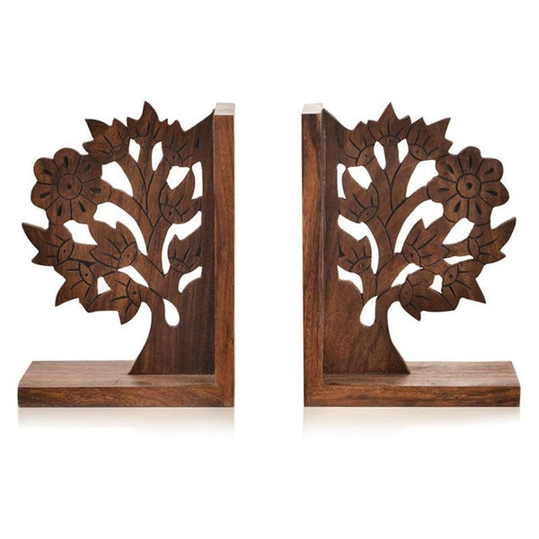 Tree Of Life Engraved Bookends in Sheesham Wood Created by Traditional Artisans - Set of 2