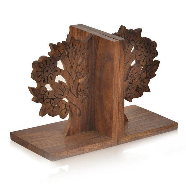 Tree Of Life Engraved Bookends in Sheesham Wood Created by Traditional Artisans - Set of 2