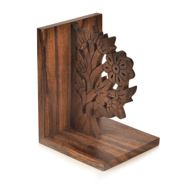 Tree Of Life Engraved Bookends in Sheesham Wood Created by Traditional Artisans - Set of 2