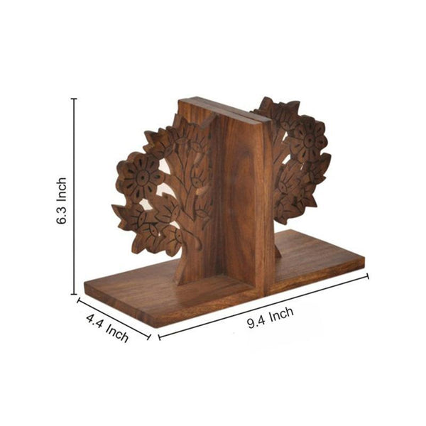 Tree Of Life Engraved Bookends in Sheesham Wood Created by Traditional Artisans - Set of 2