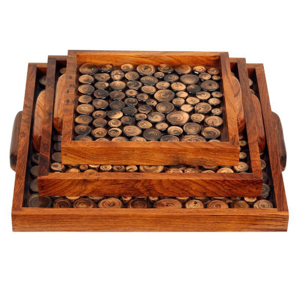 Hand-Carved Wooden Serving Trays (Set of 3) created by Traditional Artisans