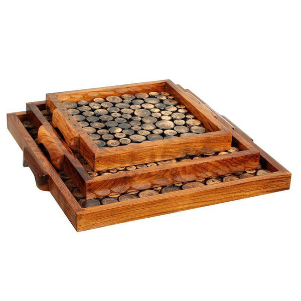 Hand-Carved Wooden Serving Trays (Set of 3) created by Traditional Artisans