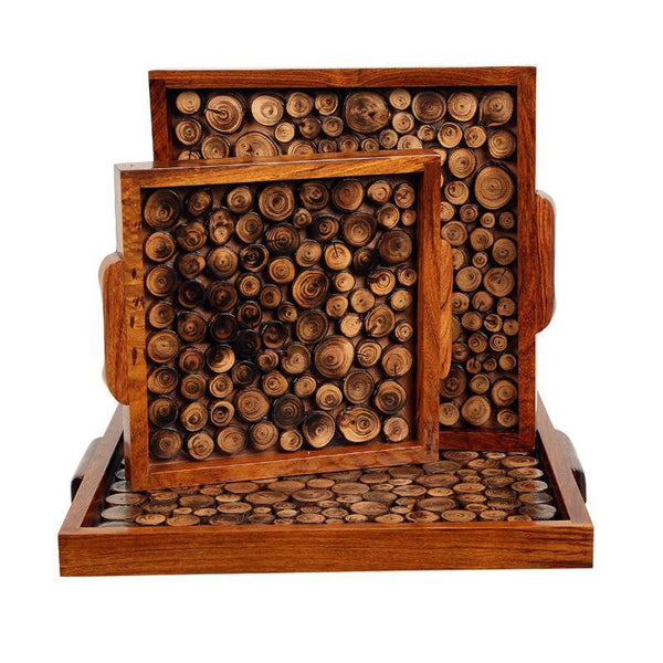 Hand-Carved Wooden Serving Trays (Set of 3) created by Traditional Artisans