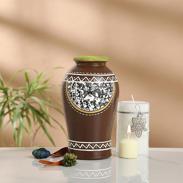Tapered Terracotta Hand Painted Vase created by Traditional Artisans
