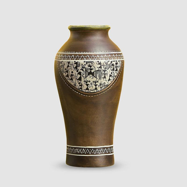 Tapered Terracotta Hand Painted Vase created by Traditional Artisans