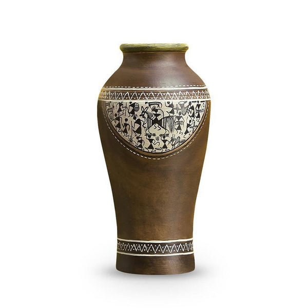 Tapered Terracotta Hand Painted Vase created by Traditional Artisans