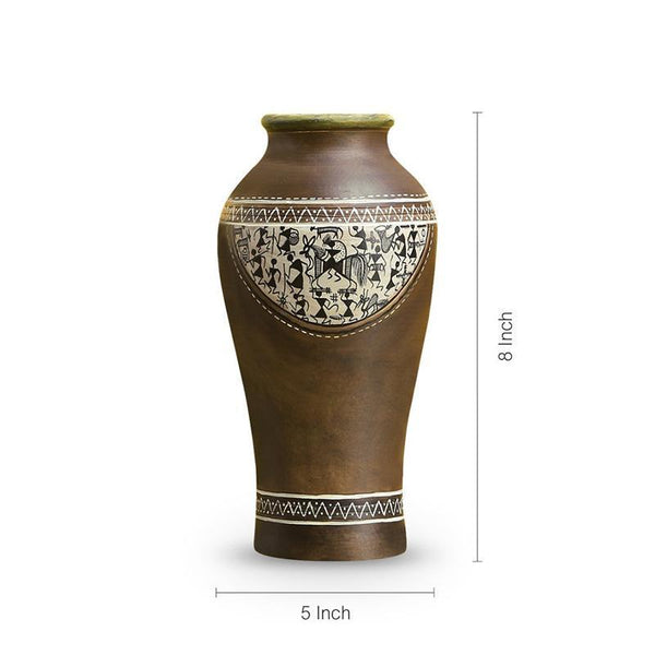 Tapered Terracotta Hand Painted Vase created by Traditional Artisans