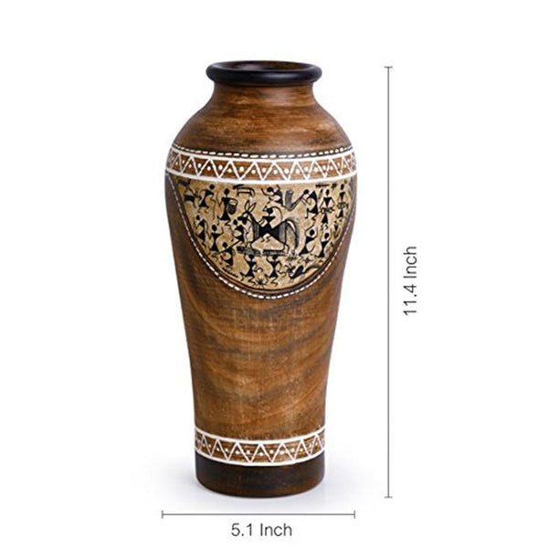 Tribal Melodies Warli Terracotta Round Vase Crafted by Traditional Artisans