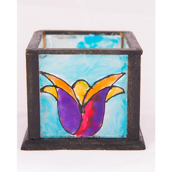Handpainted Glass Tealight Holder (Purple Tulip)