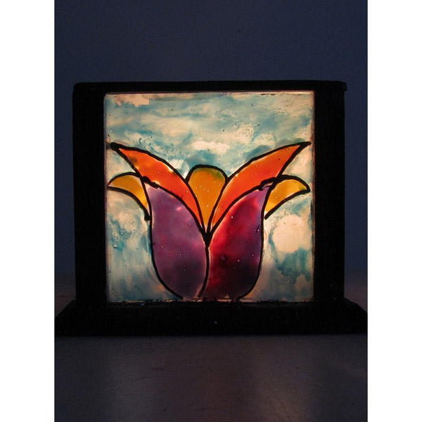 Handpainted Glass Tealight Holder (Purple Tulip)