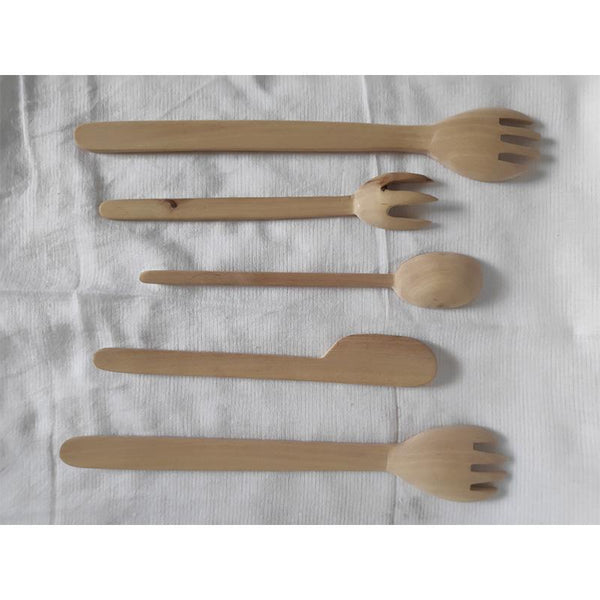 Udayagiri Handcrafted Wooden Cutlery Set ( 2 Big Forks + 1 Butter Knife + 1 Spoon + 1 Small Fork )