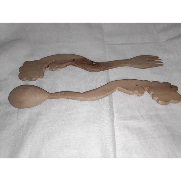 Udayagiri Handcrafted Wooden Twirly Serving Spoon and Fork
