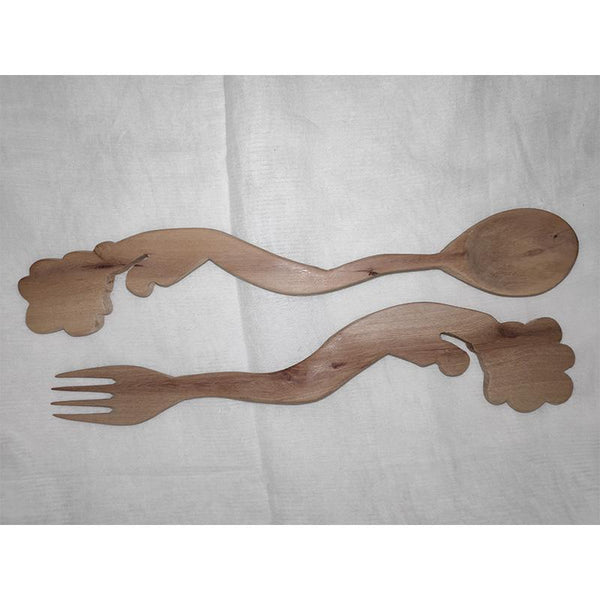 Udayagiri Handcrafted Wooden Twirly Serving Spoon and Fork