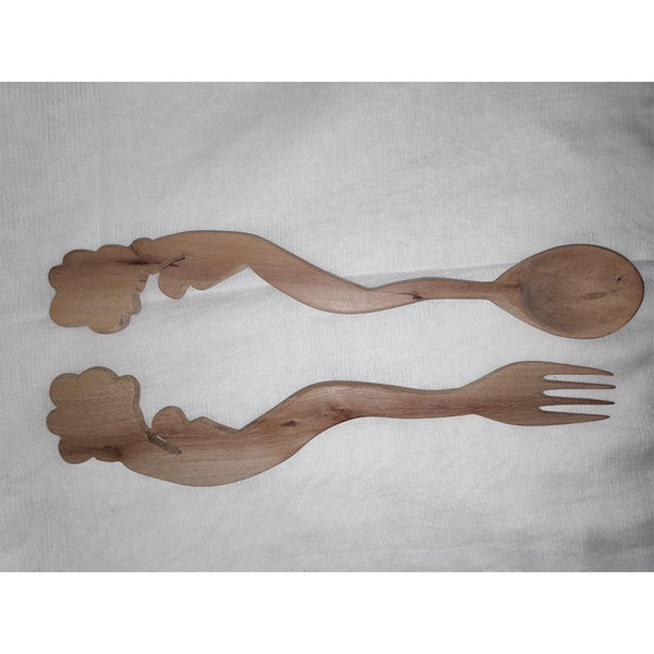 Udayagiri Handcrafted Wooden Twirly Serving Spoon and Fork