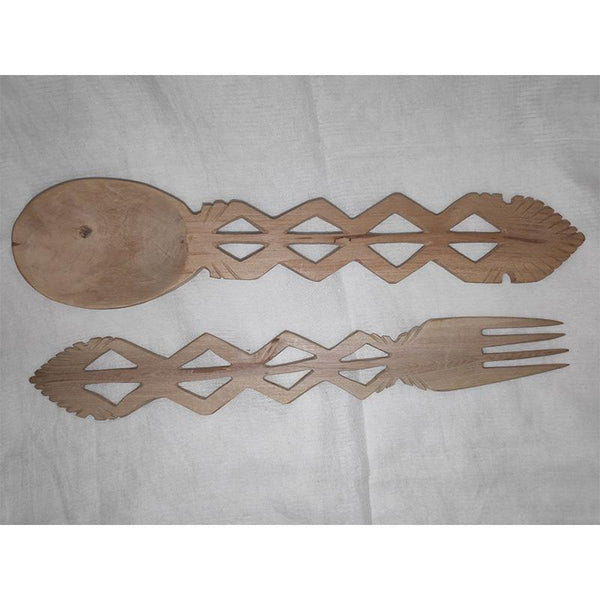 Udayagiri Handcrafted Wooden Serving Spoon and Fork Set