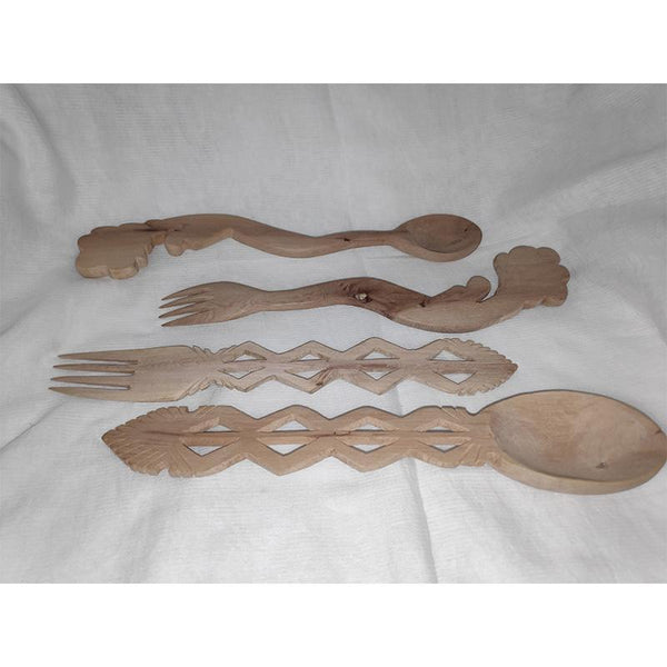 Udayagiri Handcrafted Wooden Twirly Serving Spoon and Fork (Set of 4)