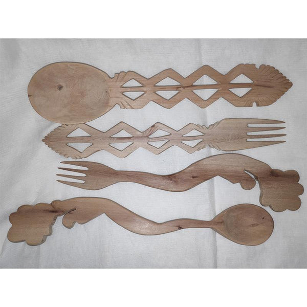 Udayagiri Handcrafted Wooden Twirly Serving Spoon and Fork (Set of 4)