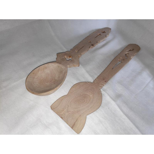 Udayagiri Handcrafted Wooden Flat Cooking Spoon and Mixing Spoon (Pack of 2)