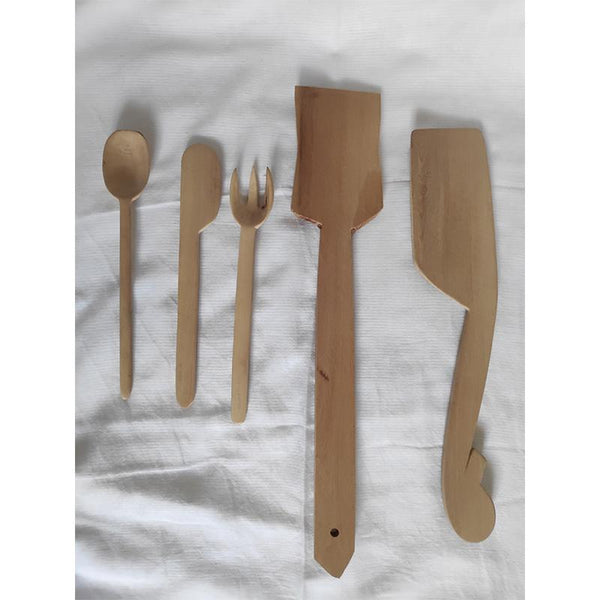 Udayagiri Handcrafted Wooden Flat Cooking Spoons and Reusable Cutlery Set (Pack of 5)