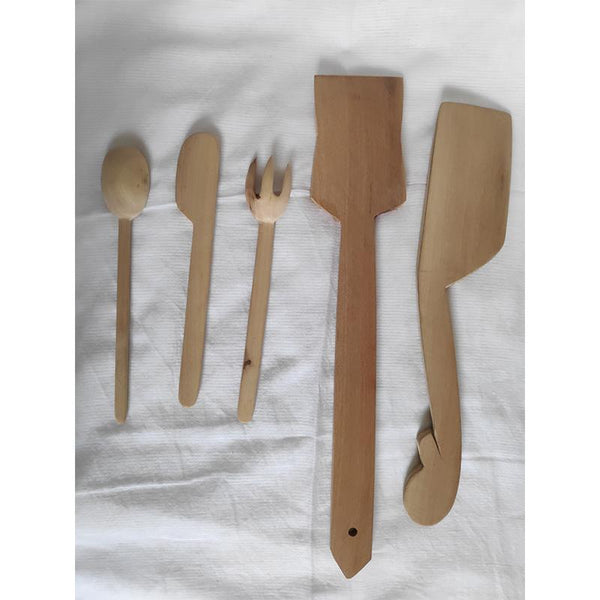 Udayagiri Handcrafted Wooden Flat Cooking Spoons and Reusable Cutlery Set (Pack of 5)
