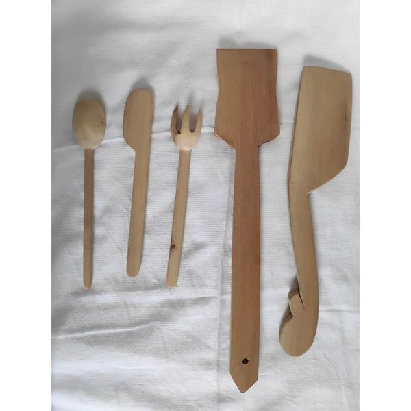 Udayagiri Handcrafted Wooden Flat Cooking Spoons and Reusable Cutlery Set (Pack of 5)
