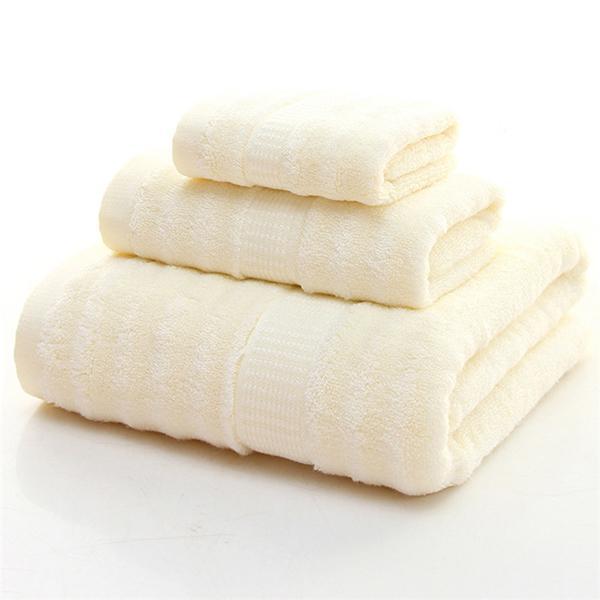 Ultra Soft, Absorbent and Antimicrobial, 600 GSM, 3 Piece (Bath, Hand and Face) Bamboo Towel Set - Cream