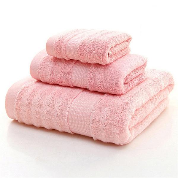 Ultra Soft, Absorbent and Antimicrobial, 600 GSM, 3 Piece (Bath, Hand, and Face) Bamboo Towel Set - Pink