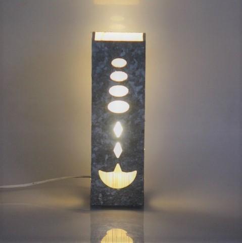 Upcyled tetrapak chipboard and woven banana fibre table lamp - Buddha Stone