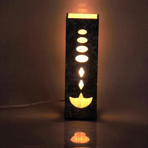 Upcyled tetrapak chipboard and woven banana fibre table lamp - Buddha Stone
