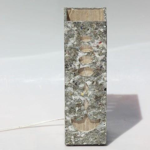 Upcyled tetrapak chipboard and woven banana fibre table lamp - Buddha Stone