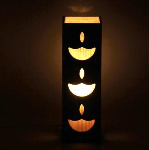 Upcyled tetrapak chipboard and woven banana fibre table lamp - Diya