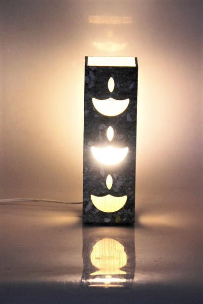 Upcyled tetrapak chipboard and woven banana fibre table lamp - Diya