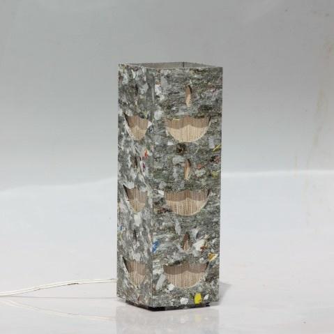 Upcyled tetrapak chipboard and woven banana fibre table lamp - Diya