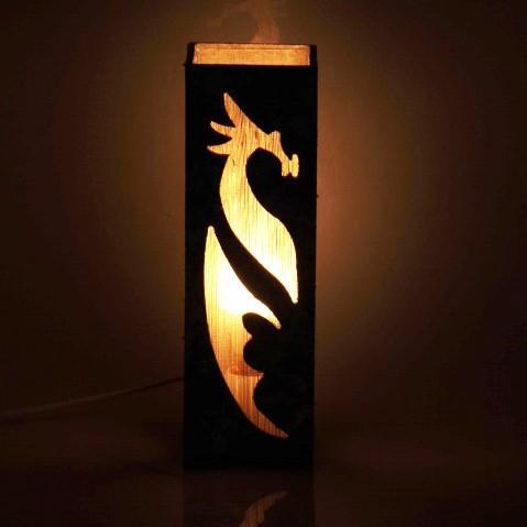 Upcyled tetrapak chipboard and woven banana fibre table lamp - Feng Shui Dragon