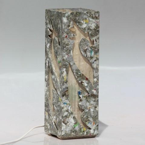 Upcyled tetrapak chipboard and woven banana fibre table lamp - Feng Shui Dragon